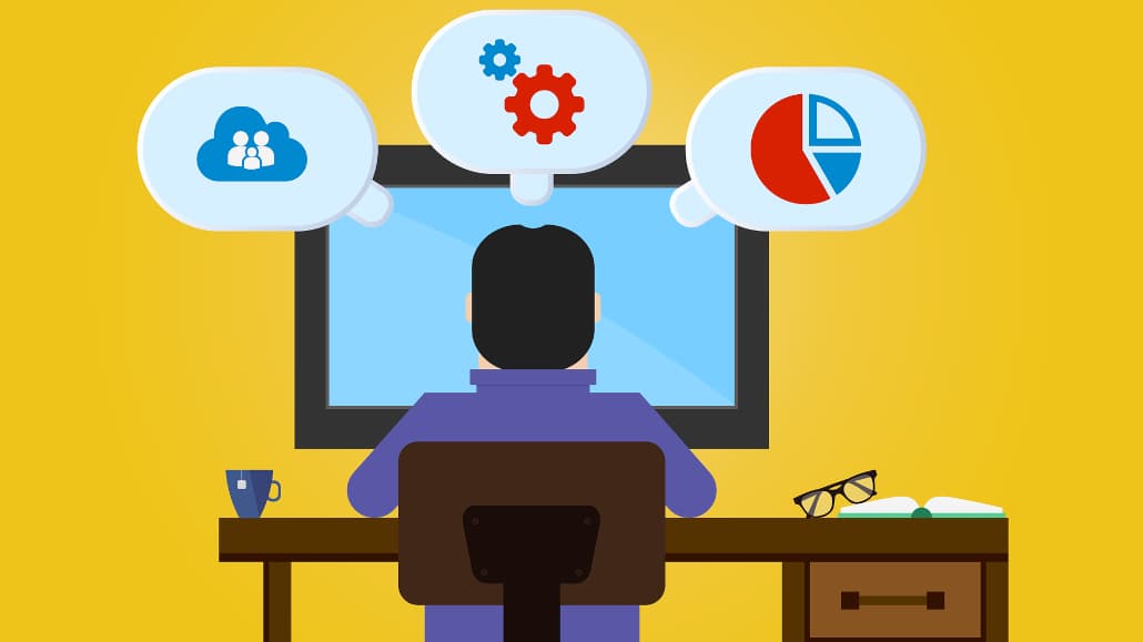 Illustration of a person sitting at a computer