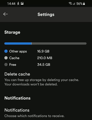 Spotify music cache settings