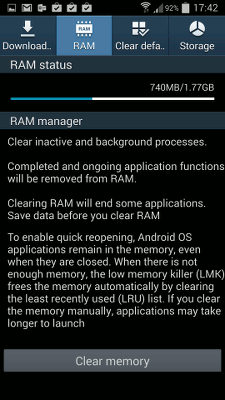 Clear memory on Android