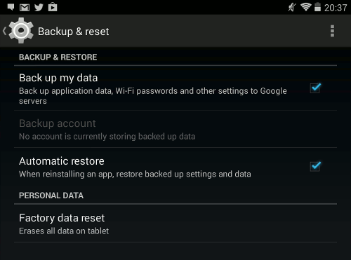 Factory reset Android