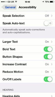 iOS 7 accessibility settings