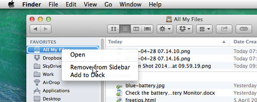 Remove All My Files in Finder's sidebar