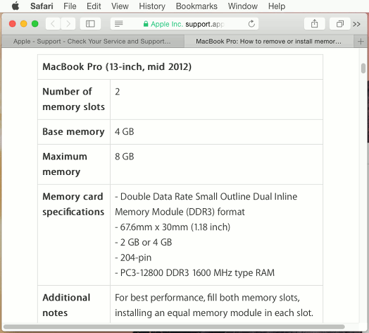 Apple Mac memory specifications