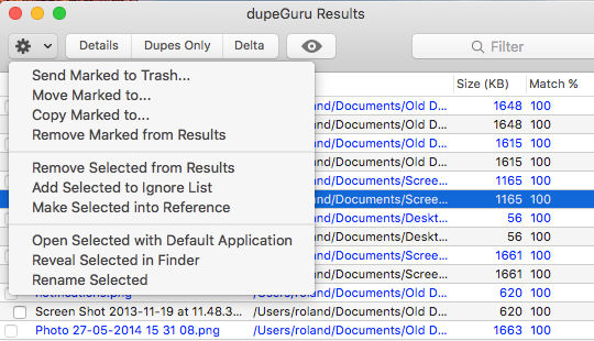 Delete duplicate files on the Mac disk with dupeGuru