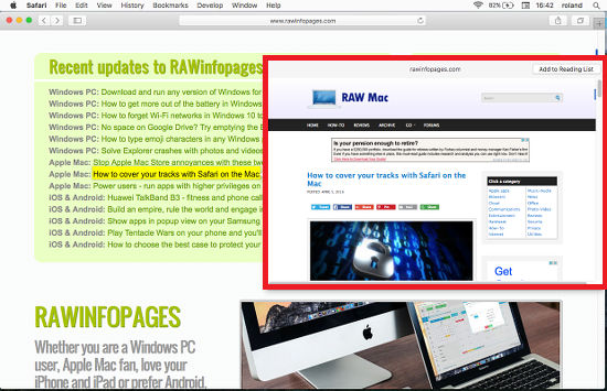 Use the preview gesture in Safari on the Apple Mac and see the web pages that links point to without going there