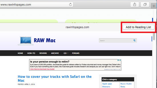 Add web pages to the Reading List in Safari on the Apple Mac and read them later