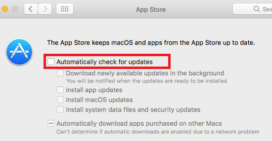 Turn off automatic updates for macOS Sierra