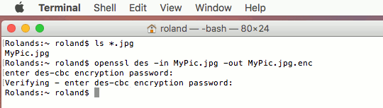 Encrypt a file on the Apple Mac from the command prompt using OpenSSL
