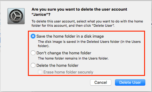 Three options for deleting user accounts in OS X El Capitan on the Apple Mac