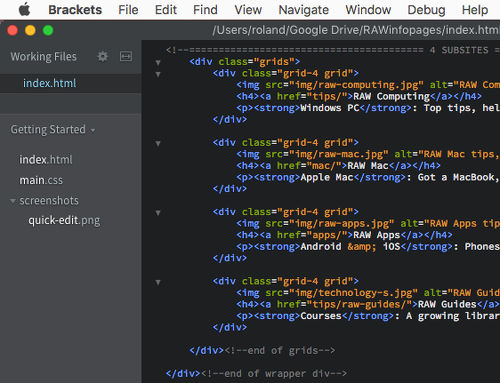 Brackets is a free open source code editor perfect for editing HTML, CSS and other code