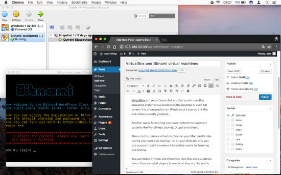 VirtualBox running WordPress in a virtual machine