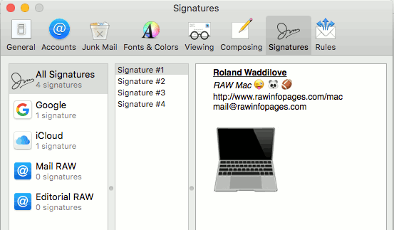 Insert emoji characters into email signatures on the Apple Mac