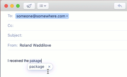 Auto-correct in emails on the Apple Mac fixes typing slips