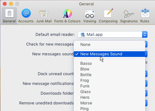 Select the new email sound in Mail preferences on the Apple Mac