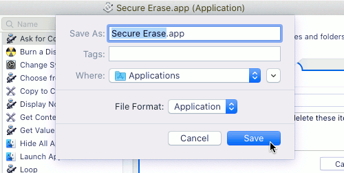 Save an Automator script as an app on the Apple Mac