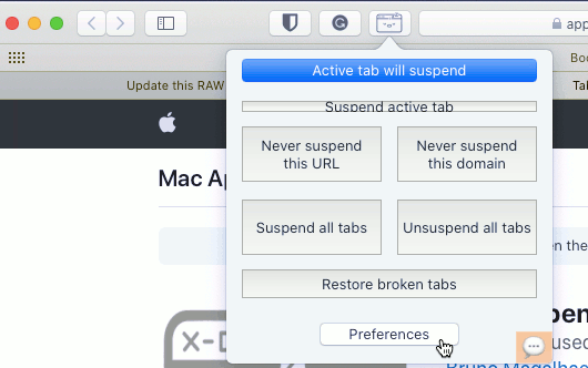 Tab Suspender for Safari web browser on the Apple Mac