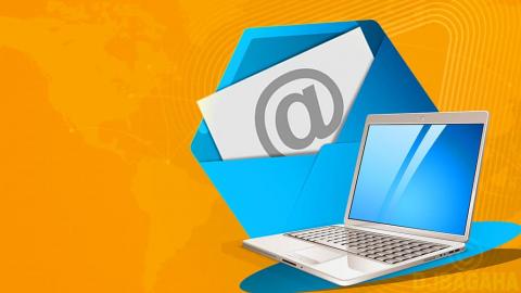 Email and laptop computer. Check the spelling and grammar before sending a message