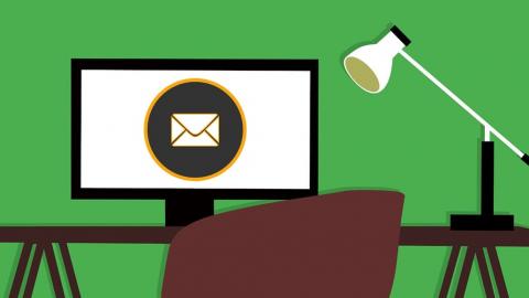 Email illustration showing a computer monitor on a desk