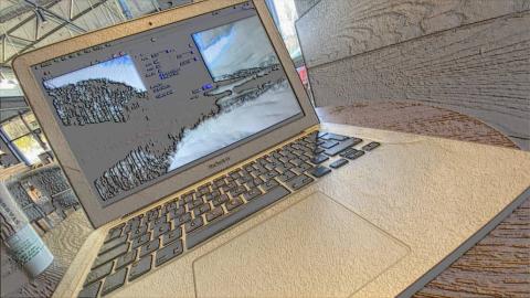 Apple MacBook Air on a table in a cafe