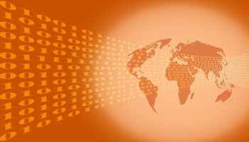 Illustration of binary data on a world map.