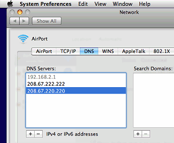 Add DNS servers in Mac OS X