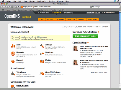 OpenDNS dashboard