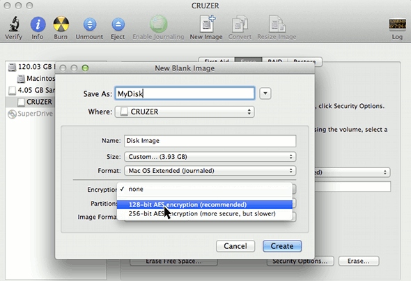 Encrypt a disk image