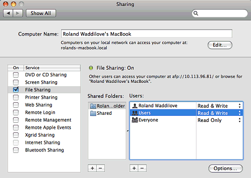OS X file sharing