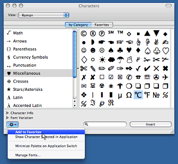 OS X character palette
