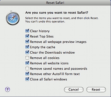 Reset Safari