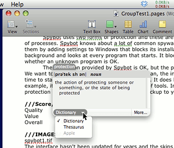 Apple Pages dictionary