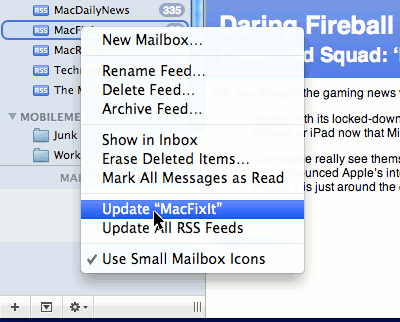 Apple Mac Mail update RSS feeds