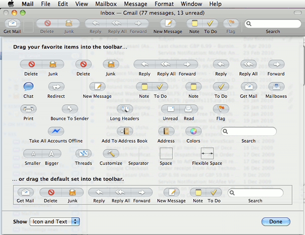 Apple Mail tollbar