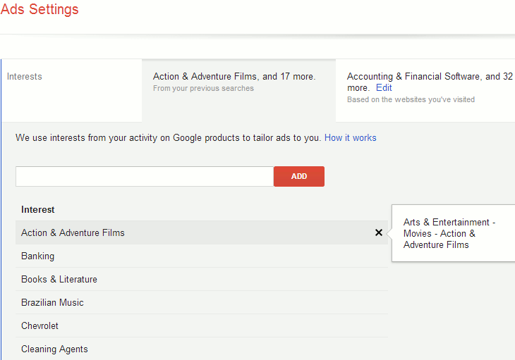 Google ad preferences