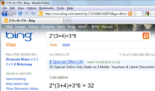 Bing search calculation