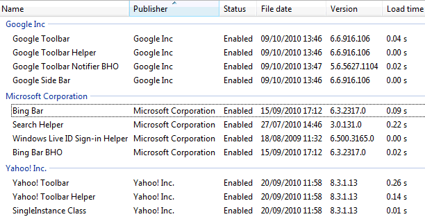 Internet Explorer add-ons