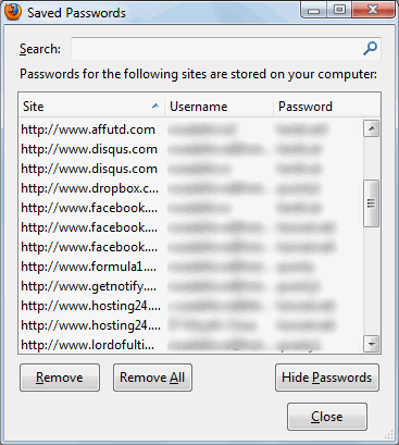 Firefox passwords