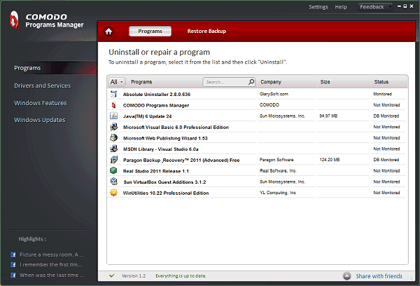 Comodo Programs Manager