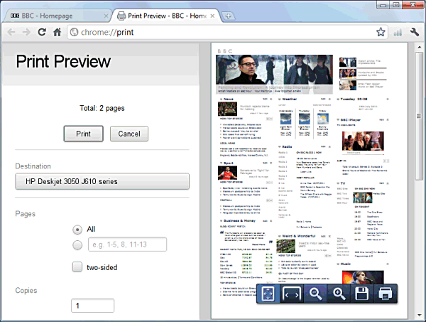 Google Chrome print preview