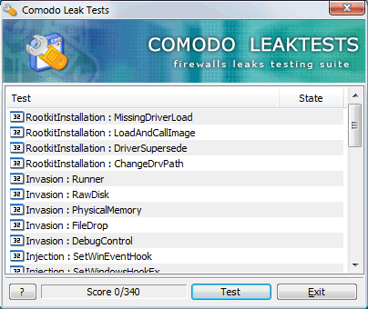 Comodo leak test suite