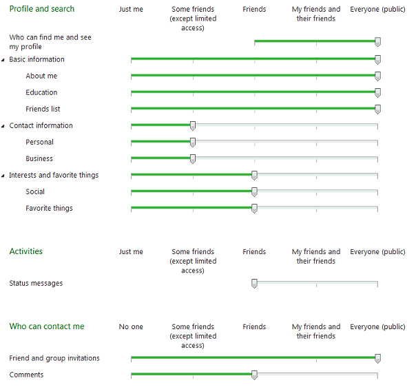 Windows Live privacy options