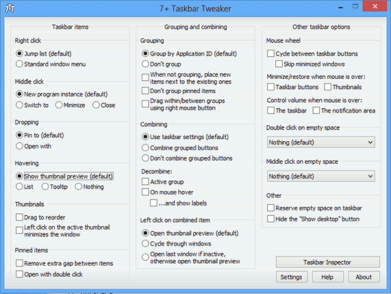 7+ Taskbar Tweaker