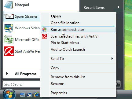 Vista run as administrator