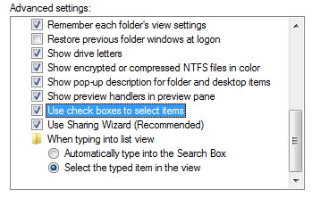 Explorer checkboxes