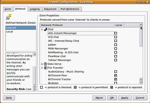 Guarddog firewall for Linux