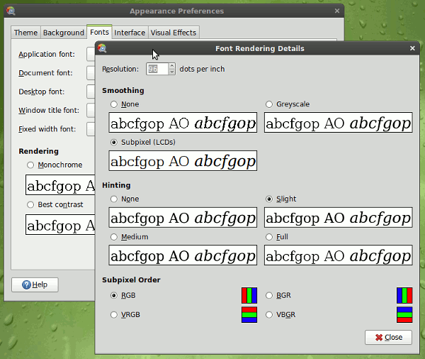 Font rendering options in Linux Mint