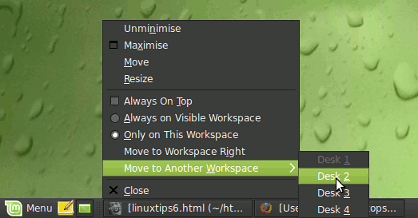 Move a window from one workspace to another in linux