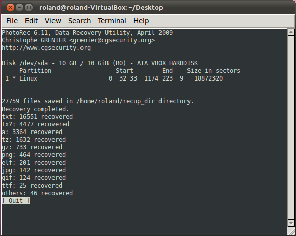 Photorec Linux files recovery