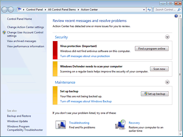 Windows 7 Action Center