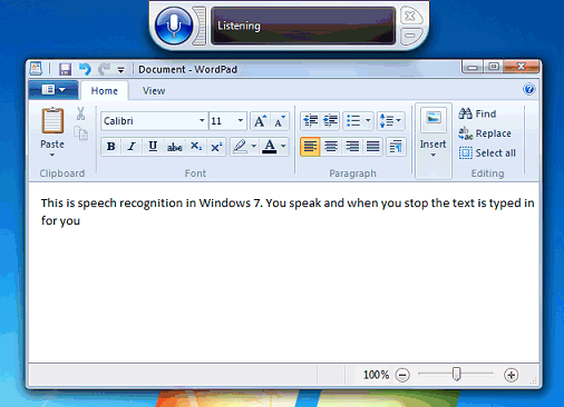 Speech recognition in Windows 7